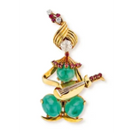 Vintage Aesthistick Look Unique Design For Ruby Diamond 14K Gold Diamond Brooch Round Brillant Cut Diamond Use For Jewerly