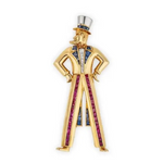 3.06 Ct 10K Gold Gentleman Brooch with Ruby Sapphire Lab Grown Diamond 14K Gold Yrllow Plated Diamond Brooch