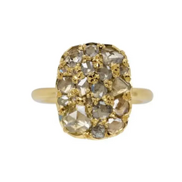 Rustic Rose Cut Natural Diamond Cluster Ring in 18K Yellow Gold, Antique Style Natural Diamond Engagement Ring