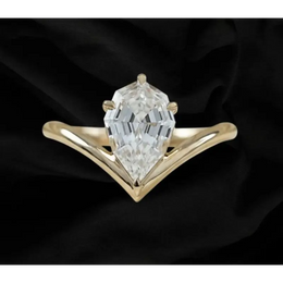 Modified Pear Cut Lab Grown Diamond Ring in 14K Yellow Gold, Unique Chevron Solitaire Engagement Ring for Women