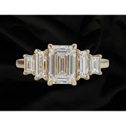 3.40 Ct Emerald Cut Lab Grown Diamond Five Stone Engagement Ring in 14K Yellow Gold Ring