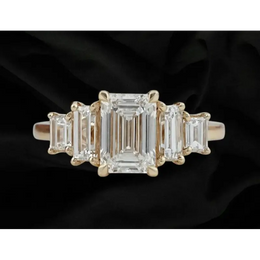 3.40 Ct Emerald Cut Lab Grown Diamond Five Stone Engagement Ring in 14K Yellow Gold Ring