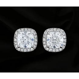 3.00 Ct Cushion Cut Halo Lab Grown Diamond Stud Earrings in 14K White Gold, Bridal Jewelry Gift for Women
