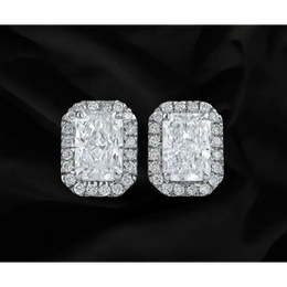 Radiant Cut Halo Lab Grown Diamond Stud Earrings in 14K White Gold, Elegant Bridal Jewelry Gift for Her