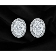Oval Cut Halo Lab Grown Diamond Stud Earrings in 14K White Gold, Elegant Bridal Jewelry Gift for Women