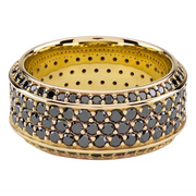 Natural Black Diamond Eternity Band Ring in 18K Yellow Gold, Luxurious Full Pavé Wedding Ring