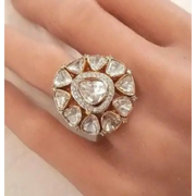 6.16 Ct Polki Lab Grown Diamond Statement Ring in 14K Gold, Traditional Bridal Cocktail Ring for Women