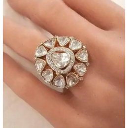 6.16 Ct Polki Lab Grown Diamond Statement Ring in 14K Gold, Traditional Bridal Cocktail Ring for Women