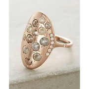 Rustic Rose Cut Natural Diamond Cluster Ring in 14K Rose Gold, Boho Statement Jewelry for Women