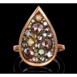 Round Multi Color Natural Rose Cut Diamond Ring in 14K Rose Gold, Artistic Boho Statement Ring