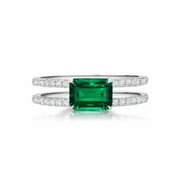 Emerald Cut Green Lab Created Emerald Diamond Split Band Ring in White Gold, Elegant Engagement Ring