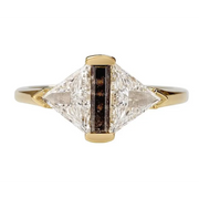 Modern Triangle Cut Lab Grown Diamond Ring in 18K Yellow Gold, Unique Baguette Cut Brown Lab Created Diamond Ring