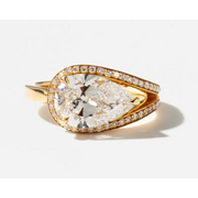 Pear Cut Lab Grown Diamond Halo Ring in 18K Yellow Gold, Split Shank Engagement Ring for Women