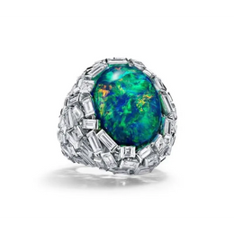 Boulder Opal and Baguette Lab Grown Diamond Ring in Platinum, Statement Cocktail Ring for Women