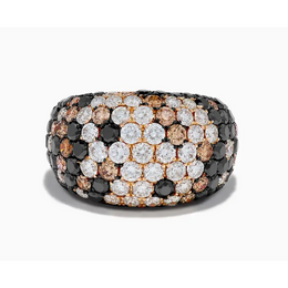 Black, Brown, and White Lab Grown Diamond Dome Ring in 18K Rose Gold, Pave Cluster Statement Cocktail Ring