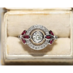 Premium lab created gemstone ring with opal center and radiant white diamond accents
