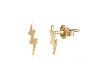 Thunderbolt earrings, Lightning bolt stud earrings, Flash gold plated earrings, Sparkle earrings, Dainty earrings, Tiny studs ray - Jay Amar Gems