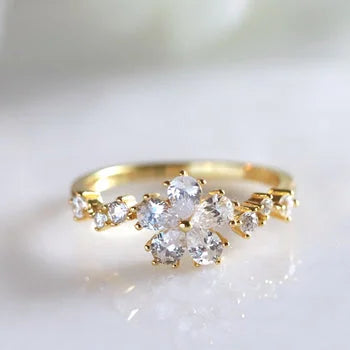 Pear Cut Daisy Flower Simulated Diamond Engagement Ring