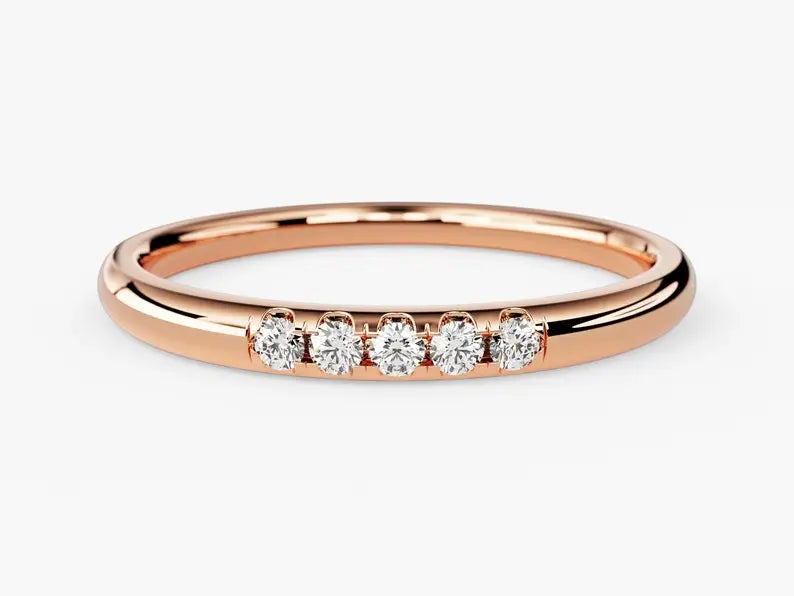 Minimalist Wedding Band Simulated Diamond 14k Yellow Gold Engagement Ring For Her - Jay Amar Gems