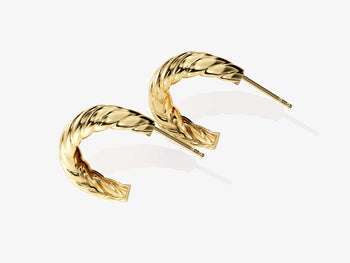 14k Yellow Gold Plated Croissant Hoops Twisted Hoops Chunky Style Personalized Gift Stunnign Earring