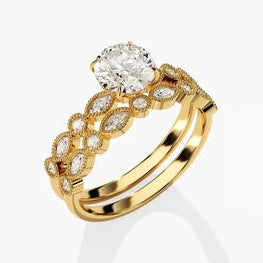 Round Cut Art Deco Wedding Ring Set