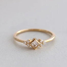 14K Gold Plated Princess Cut Moissanite Diamond Engagement Ring, Dainty Bezel Set Diamond Ring, Promise Ring, Anniversary Ring
