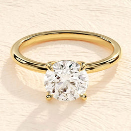 Round Engagement Ring in 14k Solid Gold Plated / 2 CT Moissanite Engagement Rings / 4-Prong Solitaire Moissanite Ring / Gold Plated Promise Ring - Jay Amar Gems