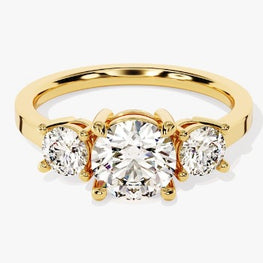Three Stone Moissanite Engagement Ring / Prong Setting Moissanite Engagement Ring / Solid Gold Plated Three Stone Promise Ring for Women - Jay Amar Gems