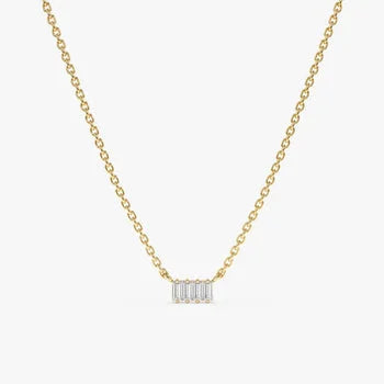 925 Sterling Silver Baguette Charm Necklace Minimalist Necklace Dainty Necklace
