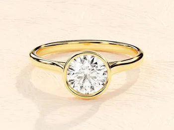 Bezel Set Round-Cut Engagement Ring in 14k Solid Gold Plated / 1 CT Moissanite Engagement Rings/Solitaire Moissanite Ring/ Gold Plated Promise Ring