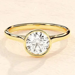 Bezel Set Round-Cut Engagement Ring in 14k Solid Gold Plated / 1 CT Moissanite Engagement Rings/Solitaire Moissanite Ring/ Gold Plated Promise Ring