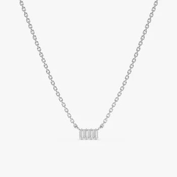 925 Sterling Silver Baguette Charm Necklace Minimalist Necklace Dainty Necklace