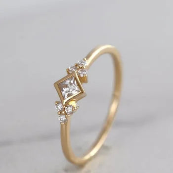 14K Gold Plated Princess Cut Moissanite Diamond Engagement Ring, Dainty Bezel Set Diamond Ring, Promise Ring, Anniversary Ring