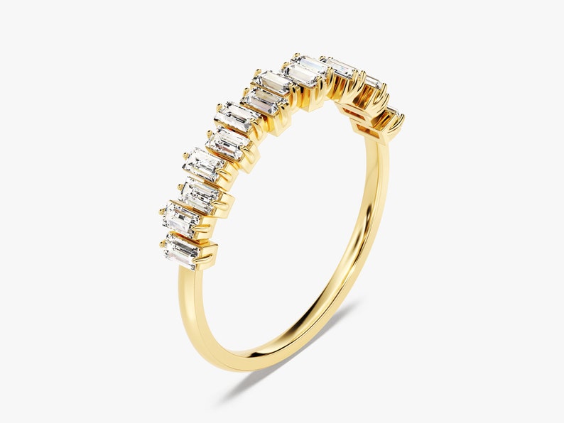 Vertical Baguette Moissanite Wedding Ring / 0.75 CT Vertical Baguette Moissanite Half-Eternity Wedding Band / Baguette-Cut Wedding Ring - Jay Amar Gems