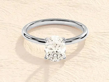 Oval Cut Hidden Halo Engagement Ring / 14K Solid Gold Plated - 2.00 CT Brilliant Moissanite Ring / Solitaire Engagement Ring for Women