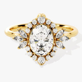 Vintage Moissanite Engagement Ring / 1.50 CT Brilliant Oval Moissanite Halo Ring / 14K Gold Plated Floral Ring / Cocktail Ring for Women - Jay Amar Gems