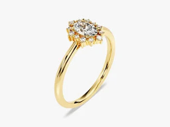 Sunburst Engagement Ring in Solid Gold Plated  / 0.50 CT Brilliant Oval Cut Moissanite Ring / Unique Design Vintage Ring / Gift for Women