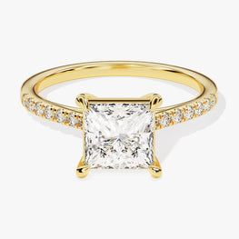 3 CT Princess Cut Engagement Ring / Moissanite Promise Ring with Round Cut Side Stones / 14K Solid Gold Plated Pave Set Ring for Women - Jay Amar Gems