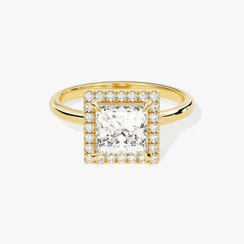 2 CT Princess Cut Halo Moissanite Engagement Ring / 14k Solid Gold Plated Ring Adorned with Halo / Promise Ring for Women
