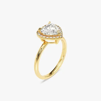 3 CT Heart Cut Halo Moissanite Engagement Ring / 14k Solid Gold Plated Ring Adorned with Halo / Promise Ring for Women