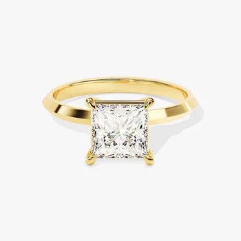 Knife Edge 1 CT Princess Cut Solitaire Moissanite Engagement Ring / 14k Solid Gold Plated Solo Ring / Promise Ring for Women