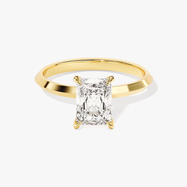 2 CT Radiant Cut Solitaire Moissanite Engagement Ring / 14k Solid Gold Plated Simple Dainty Ring / Knife-edge Shank / Women Promise Ring - Jay Amar Gems