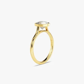Bezel 2 CT Cushion Cut Solitaire Moissanite Engagement Ring / 14k Solid Gold Plated Solo Ring / Thin Band Promise Ring for Women