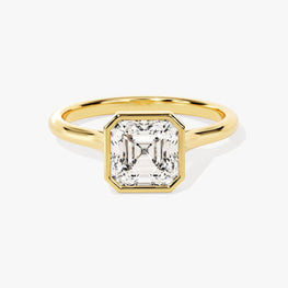 Bezel 1 CT Asscher Cut Solitaire Moissanite Engagement Ring / 14k Solid Gold Plated Solo Ring / Thin Band Promise Ring for Women