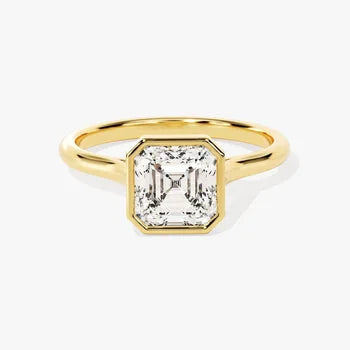Bezel 1.5 CT Asscher Cut Solitaire Moissanite Engagement Ring / 14k Solid Gold Plated Solo Ring / Thin Band Promise Ring for Women