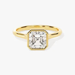 Bezel 1.5 CT Asscher Cut Solitaire Moissanite Engagement Ring / 14k Solid Gold Plated Solo Ring / Thin Band Promise Ring for Women
