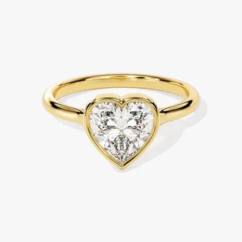 Bezel 1 CT Heart Cut Solitaire Moissanite Engagement Ring / 14k Solid Gold Plated Solo Ring / Thin Band Promise Ring for Women
