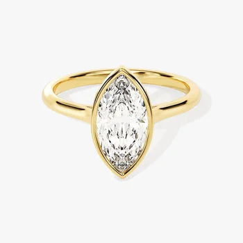 Bezel 1.5  Marquise Cut Solitaire Moissanite Engagement Ring / 14k Solid Gold Plated Solo Ring / Thin Band Promise Ring for Women