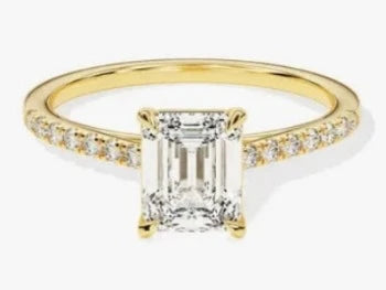 2 CT Emerald Cut Engagement Ring / Moissanite Engagement Ring with Round Cut Side Stones / Pave Set 14K Solid Gold Plated Ring for Women