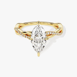 Petite Twist Marquise Cut Moissanite Engagement Ring / 1 CT Twisted Ring in 14k Solid Gold Plted / Side Stone Accent Pave Set Ring - Jay Amar Gems